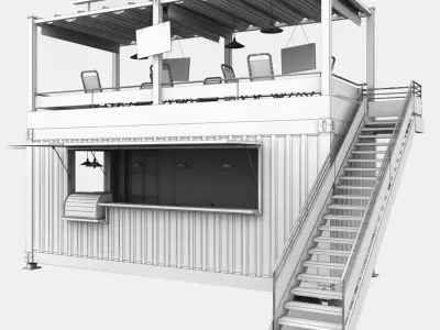 Shipping Container Kiosk Cafe Coffee 3D model