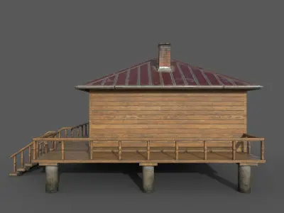 Abandoned Old Wooden House Low-Poly PBR Game Ready 3D Model Low-poly 3D model