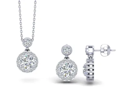 One Carat Diamond Jewelry of Necklace and Earrings Set 3D print model