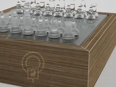 Chess Western International - glass custom wood box - modern Low-poly 3D model