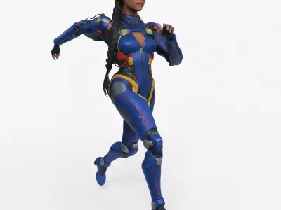 Cybernetic Girl Animated Low-poly 3D model