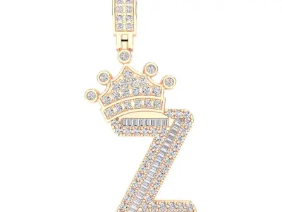 Crown Initial  Z  Letter Pendant 3D print model