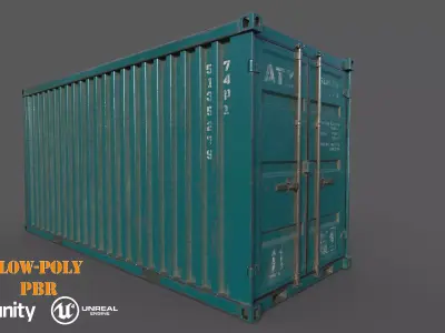 Dark Teal Shipping Container PBR Low-Poly Game Ready 3D Model Low-poly 3D model