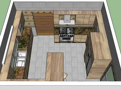 Formica Kitchen design with Natural Granite 3D model