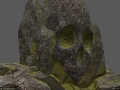 skull mosy rock Low-poly 3D model