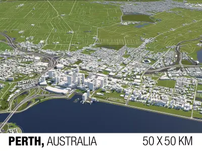 Perth Australia 50x50km 3D City Map 3D model