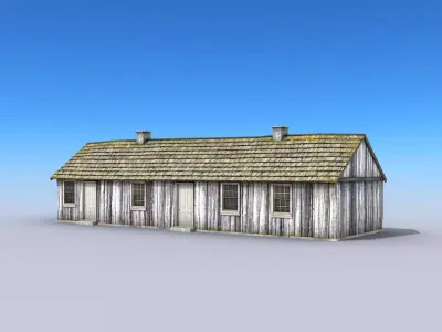 Big Wooden Barracks Low-poly 3D model