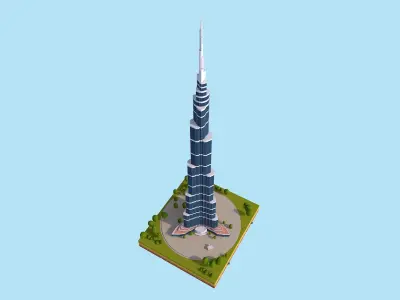 Cartoon Low Poly Burj Khalifa Dubai Landmark Low-poly 3D model