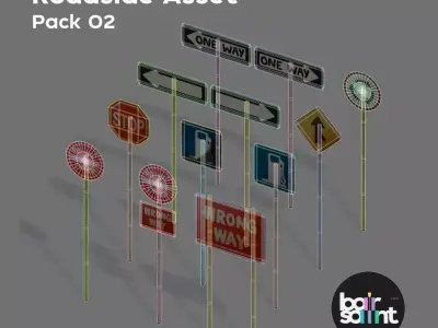 Traffic Sign Stylized Roadside 3D Asset Pack Low-poly 3D model