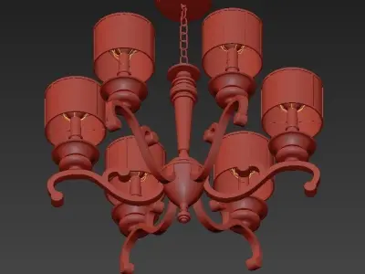 Classic light chandelier in gold with shades 3D model