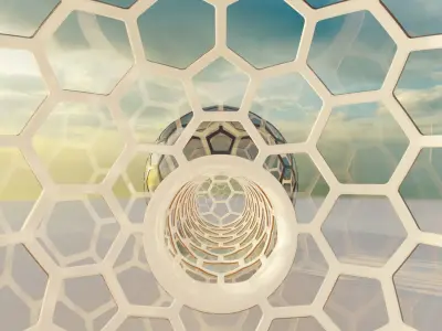 2 glass hexagon sci fi spherical domes with walkway 3D model 3D model