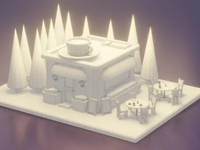Low poly Coffee shop  Low-poly 3D model