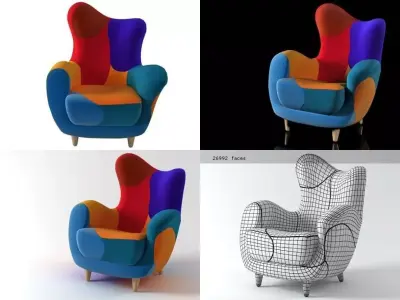 Alessandra four different colored chairs 3D model