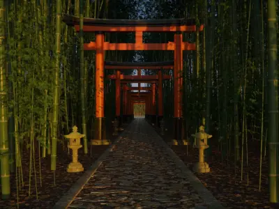 Japanese Bamboo Path 3d Scene 3D model