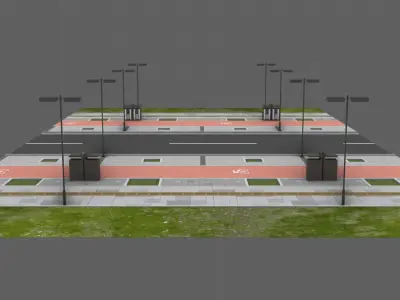 Asian urban road unit Low-poly 3D model