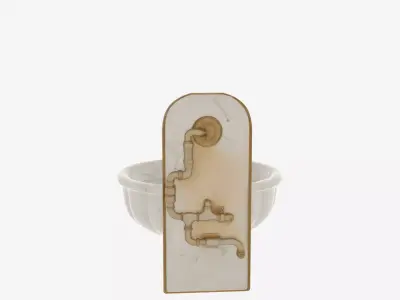 Luxurious 3D Bank Water Fountain Marble Basin and Brass Details 3D model