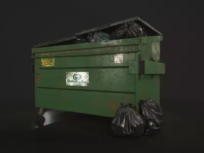 Dumpster with Garbage Bags Low-poly 3D model