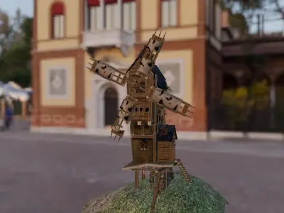  Wooden  AAA Medieval Windmill Low-poly 3D model Low-poly 3D model