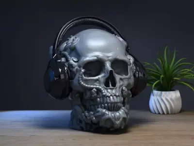 Robot Skull Headphone Stand  Cyborg Headset Stand  3D print model