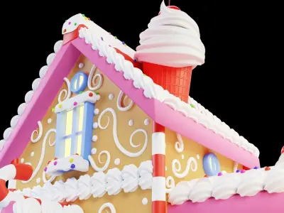 Candy House Lowpoly Isometric 3D model Low-poly 3D model
