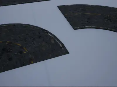 Fine-Destroyed American Striped-Lined Modular Roads Low-poly 3D model