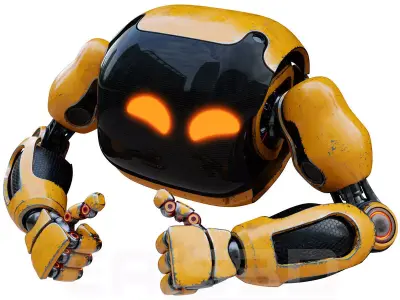 Cute Space Robot Rigged H-72 Yellow 3D model