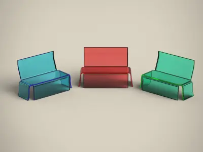 Glass Bench Low-poly 3D model