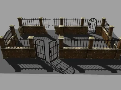 Old brick fence construction set Free low-poly 3D model