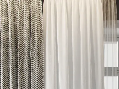 Curtains 1 wooden door 3D model