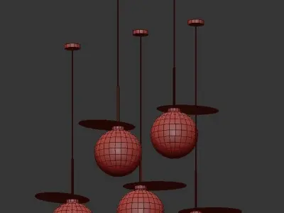 umbra four glass pendant lights hanging from ceiling 3D model