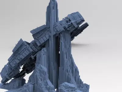 Alien Ship on mountain 3D 3D model