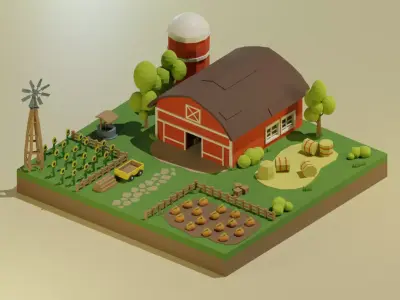 Farm For mobile game Low-poly 3D model