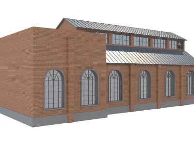 Warehouse 1 brick building Low-poly 3D model