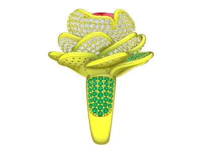 Luxury Floral Ruby Diamond Ring Jewelry Model 6515 3D print model