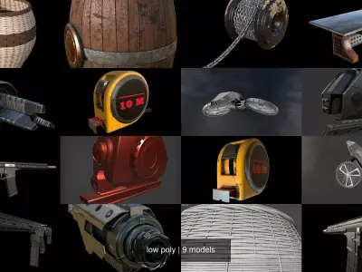 low poly desk with glass top 3D Model Pack