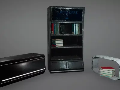 Cyberpunk Book Shelf Shelves Chair Low Poly  Game Ready Low-poly 3D model