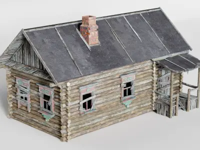 Old wooden damaged village house A da1 Low-poly 3D model