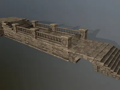 ruin set stone bridge with stairs Low-poly 3D model