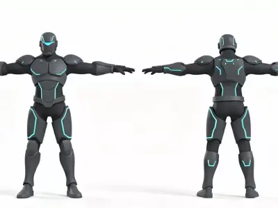 Futuristic Sci-Fi Armored Suit Rigged 3D model Low-poly 3D model