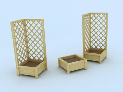 Arbor two wooden planters and flower pot 3D model