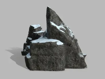Stone rock with snow Low-poly 3D model