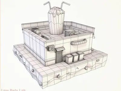 Cartoon Cocktail Cafe Building Low-poly 3D model