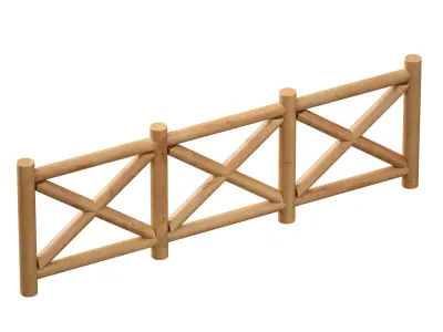 Wooden log fence fencing 3D model