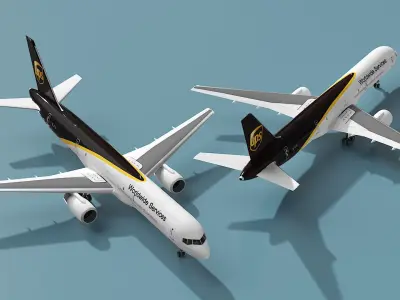  UPS Boeing 767 Cargo Plane Rigged for Cinema 4D 