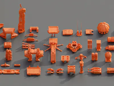  Scifi building dressing kitbash pack Low-poly 