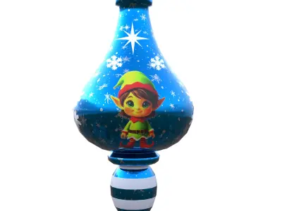 Charming Elf Holiday Blue Bauble 3D Model  PBR Low poly Low-poly 3D model