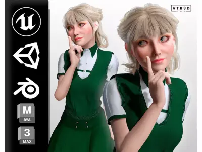 Stylized School Girl Character Realistic Female Student  Low-poly 3D model