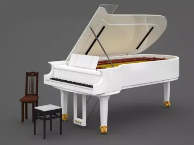 Piano grand and chair Free low-poly 3D model
