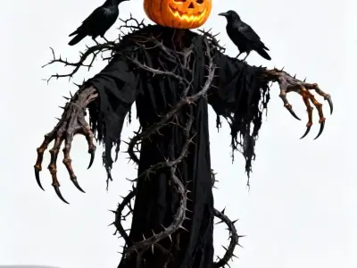 Spooky Halloween Pumpkin Scarecrow 3D Model Low-poly 3D model