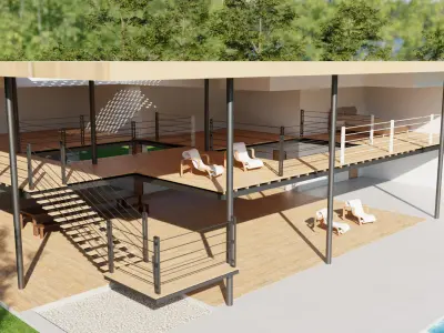 Modern Open House in Forest 3D Scene Low-poly 3D model